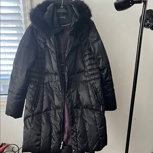 Nina Faux-Fur Hooded Long Puffer Coat - Black